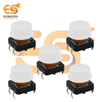 12x12x7.3mm Tactile Push Button Switch with White Round Cap (5pcs each)